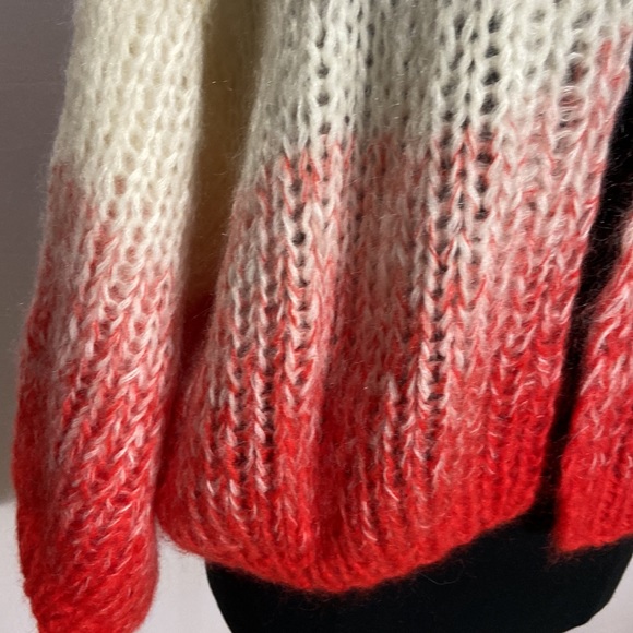 MAIAMI Gradient Cardigan Sweater Bulky Knit Ivory Red Soft Mohair Knit - Picture 3 of 9